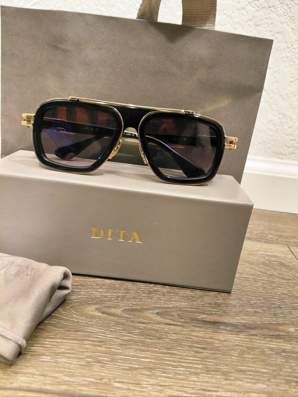 DITA LXN-EVO 25th Anniversary (DTS403-A) Black/Gold Framed Aviator Sunglasses